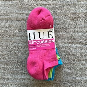 3 Pair Pack Hue Air-Cushion No Show Socks Pink Blue Green One Size